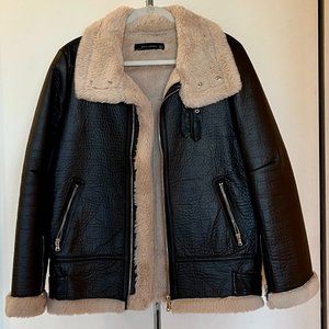 Zara Faux Leather & Fur Jacket small